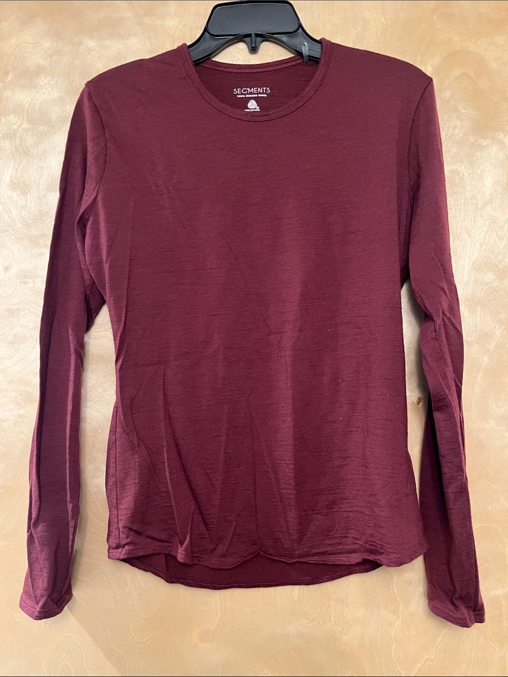 Segments Women's 100% Merino Wool Long-Sleeve Crewneck Top in Burgundy
